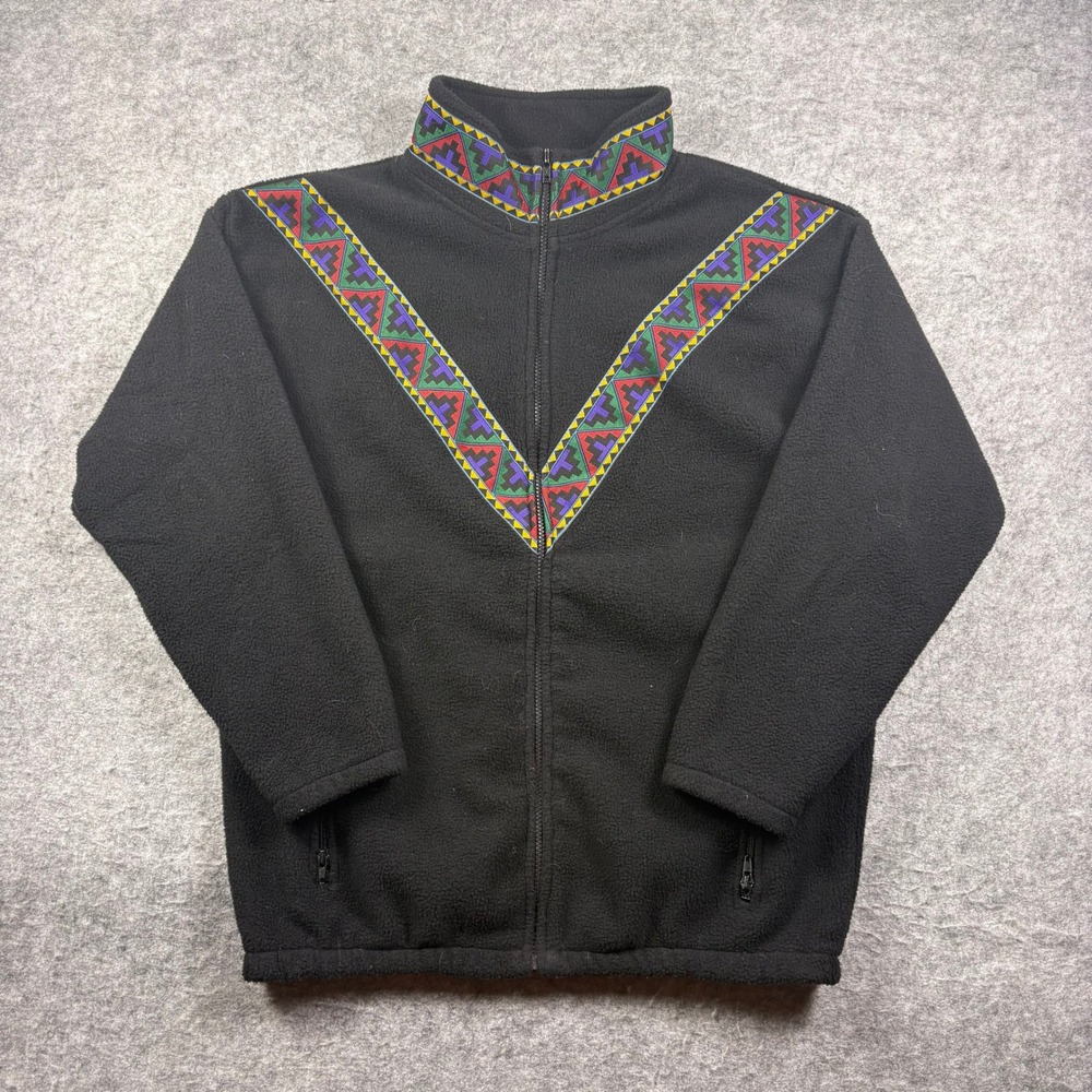 Vintage‎ Black Mountain Fleece Jacket Southwestern Tribal Aztec Black Full Zip M